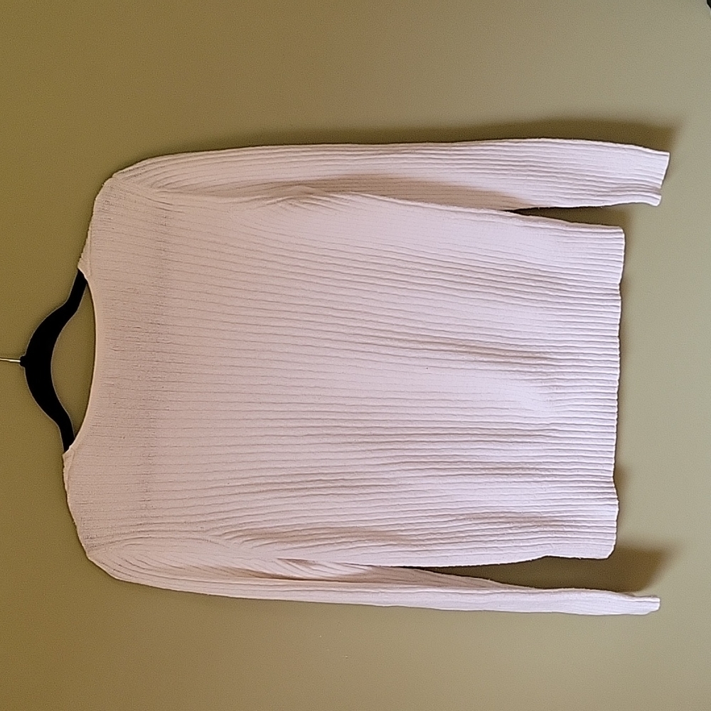 Crofts & Barrow Sweater White Rib Cable Knit Long Sleeve V- Neck Size Medium - Picture 5 of 10